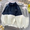 Thickened Warm Velvet Women Pullover Sweatshirt Stand Collar Half Zipper Top