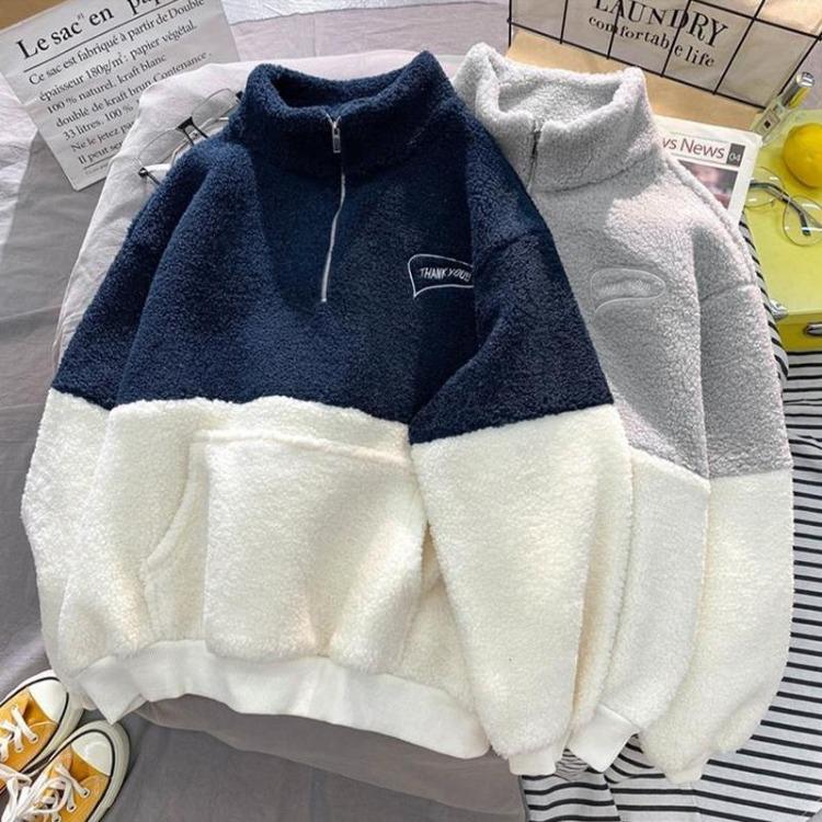 Warm Velvet Women Pullover Sweatshirt Thickened Stand Collar Half Zipper Top