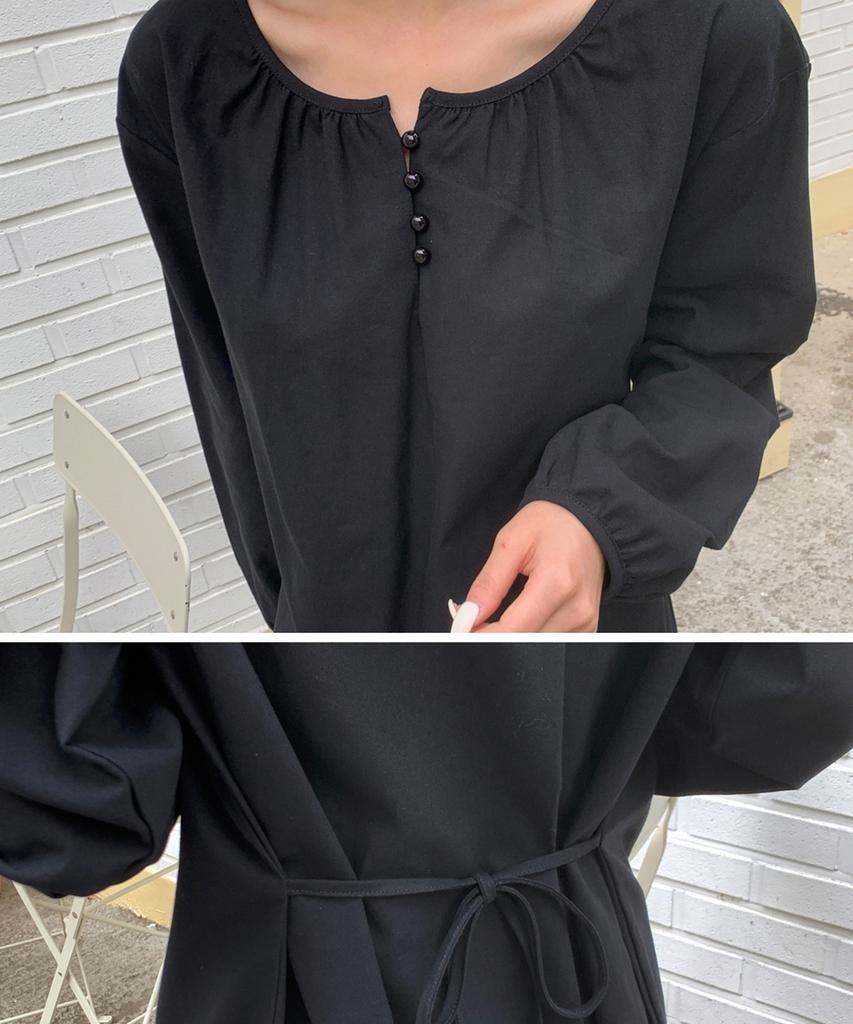 Ppaeppae Button-Detail Shirred Puff Long Dress