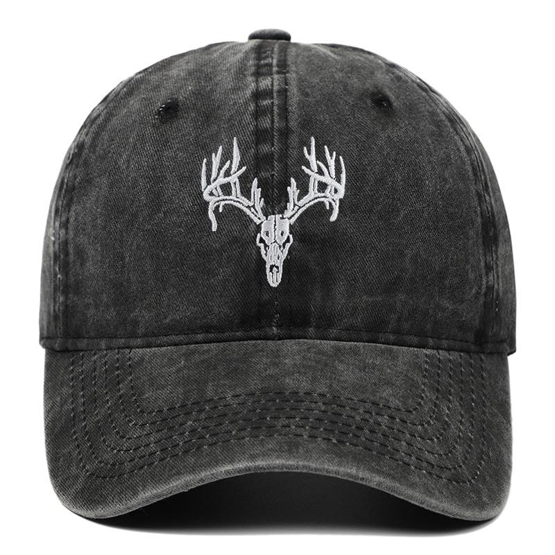 Unisex Fun Embroidered Deer Head Cap - Adjustable, Washable, Non-Deforming Cotton Elk Baseball Hat