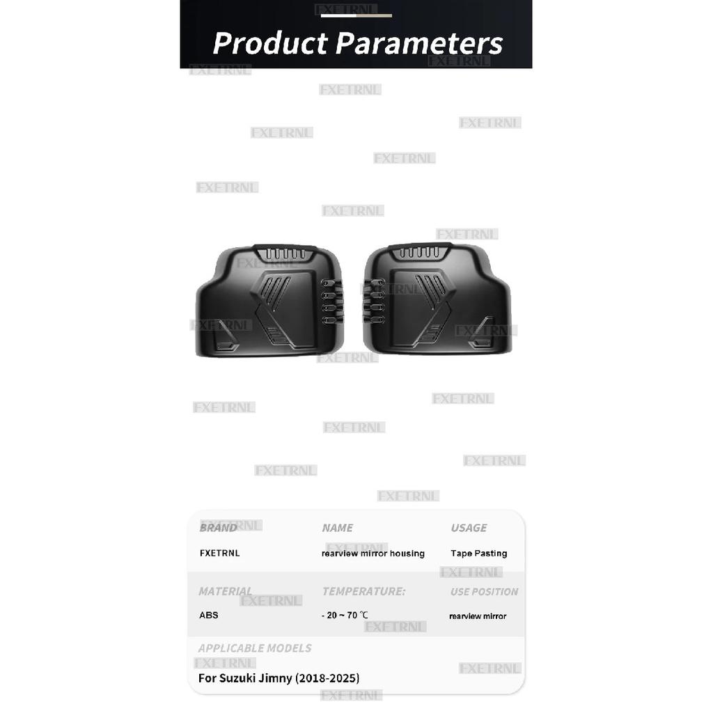 For Suzuki Jimny JB64 JB74 2018 2019 2020 2021 2022 2023 2024 2025 Matte black Car Rearview Mirror Trim Cover LHD RHD ABS 1Pair