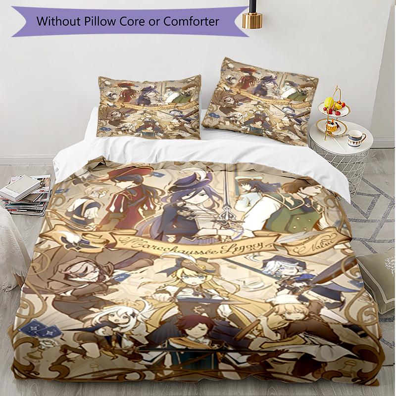3pcs Duvet Cover Set (1*Duvet Cover + 2*Pillowcase, Without Core), Genshin Impact Print Soft All‑Season Bedding Set, Home Bedroom Decor Gift