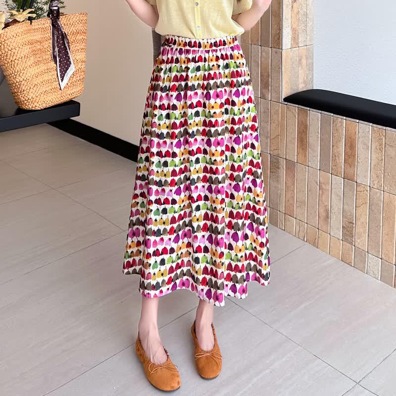Bailuyu Spring Teardrop Print A-Line Long Skirt L