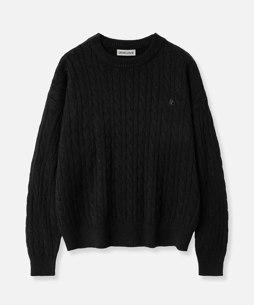 Dibellobeu Soft Round Overfit Cable Knit_Black