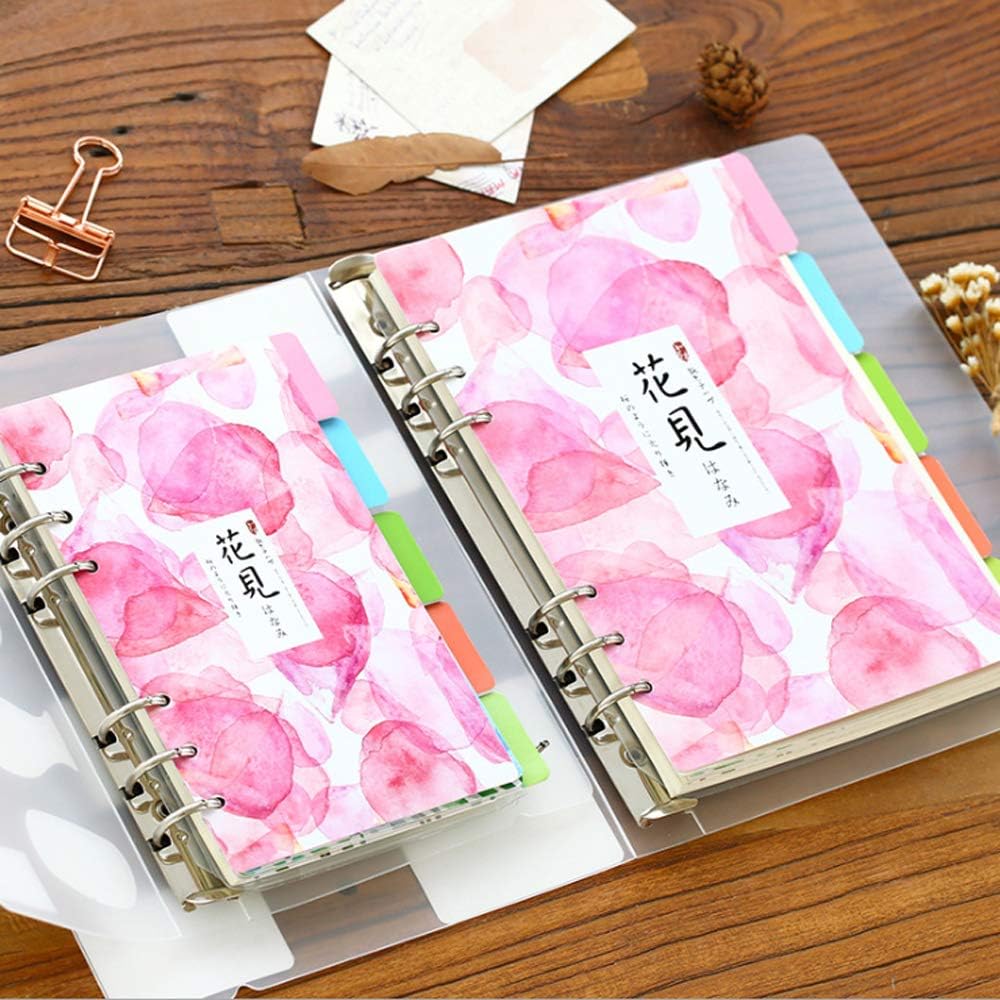 A6 Refill Paper, 100 Sheets Lined Paper, 6 Hole Punched - 5 Binder Dividers, 3 PVC Pouches, 160 Colored Index Tabs, 1 Quick Page Finder, for Filofax