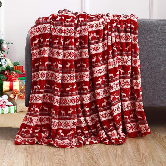 Winter Christmas Blanket Snowflake Elk Printed Thickened Plush Machine Washable Office Nap