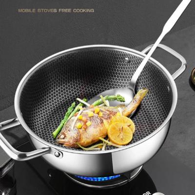 410 Edelstahl Suppentopf Wok Bratpfanne Wabenförmige Antihaftpfanne mit Deckel Zuhause Heißer Topf Induktionsherd Gasherd Universal