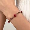 Vintage Gold Red Rose Jewelry Set, Floral Necklace, Bracelet & Drop Earrings for Women