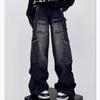 Neue High-Street-Jeans mit vielen Taschen, schwarz, Workwear, für Paare, lockere gerade Hosen, Herren- und Damenhosen