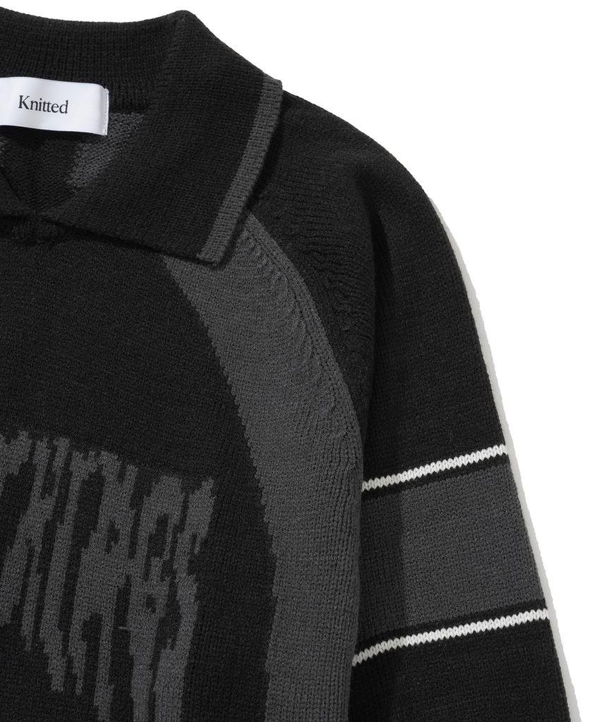 KNITTED Varsity Jacquard Collar Knit Black