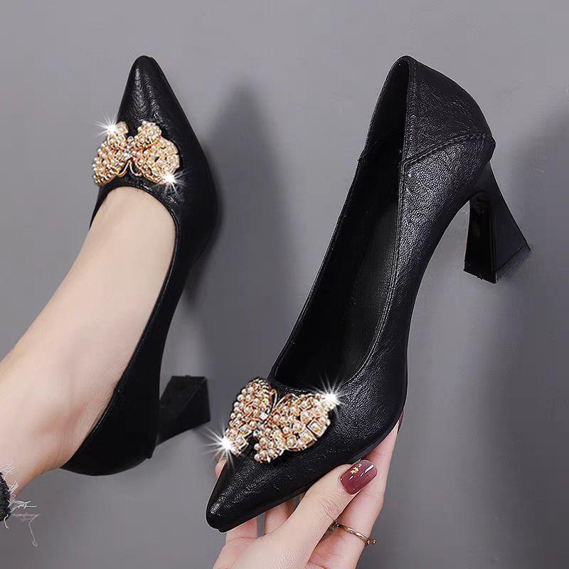 Butterfly Rhinestone Woman Pumps Pointed Toe High Heels Shoes for Women Stylish 39 Quick Delivery Young Elegant Dress Footwear