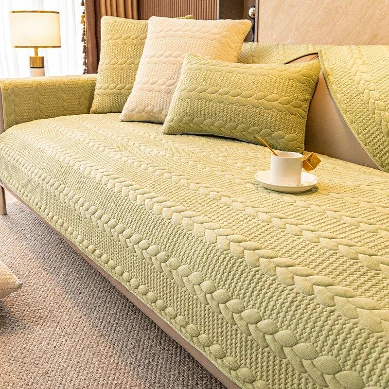 Plüsch-Sofabezüge mit 3D-Muster im nordischen Stil für das Wohnzimmer, Winter-Sofabezug aus massivem Jacquard, rutschfeste Couchkissen in L-Form