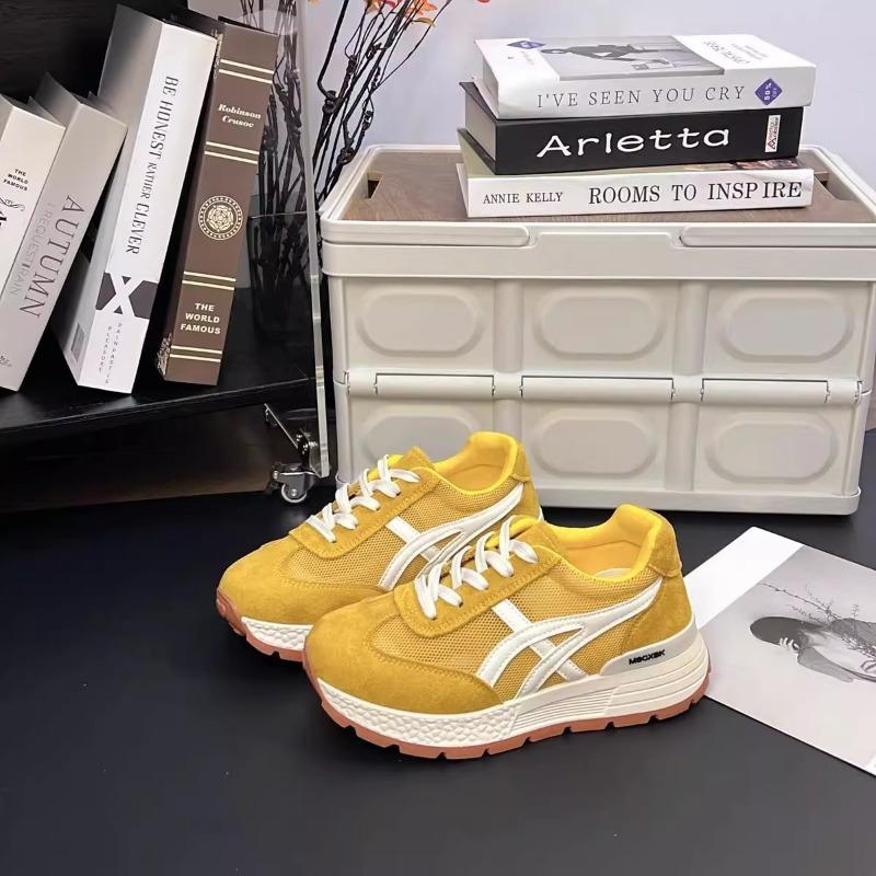 

Retro color matching thick-soled women s new mesh breathable small height increase casual sports shoes 40 жёлтый