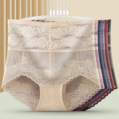Culotte taille haute en dentelle pour femmes, grande taille, sans marque, rehausse le ventre, fesses, slip respirant