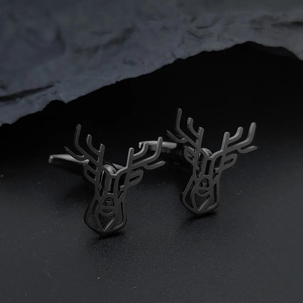Golden Deer Head Design Cufflinks, Elegant Stainless Steel Animal Cuffs for Men and Women, Jacket Back Packaging Accessories.
