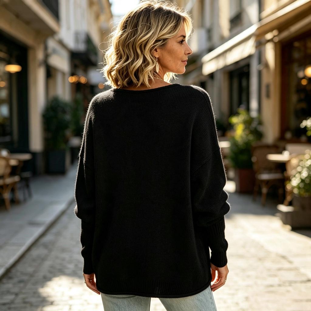 Women's Casual V-Neck Long Sleeve Loose Fit Sweater for Everyday Wear