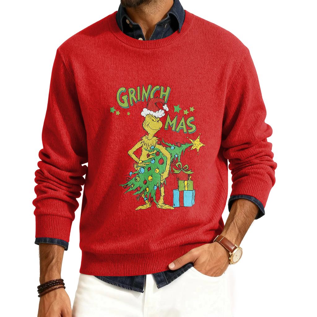 Men's Round Neck Long Sleeve Ribbed Knit Pullover