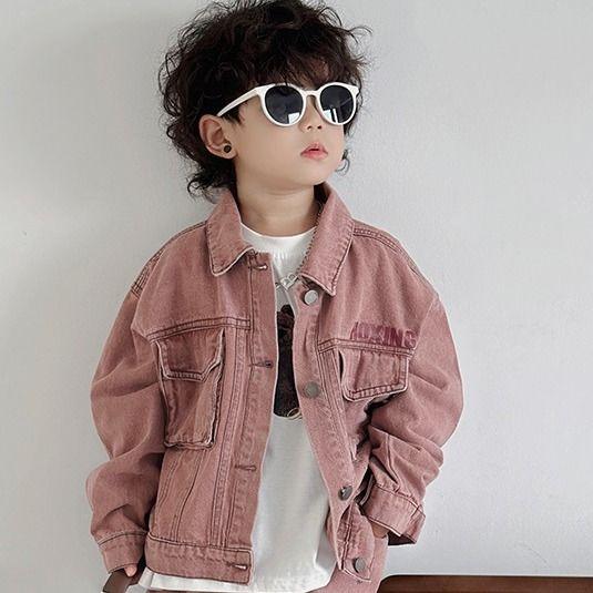 Children's Denim Outfits for Kids Spring and Autumn Pink Cool Handsome Baby Jacket Boys' Two-Piece Set Trendy and Cool