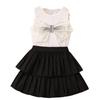Summer Girls' Fashion Set, Children's Casual Sleeveless Round-neck Bow Top, Solid-color Culottes and Trousers Two-piece Set