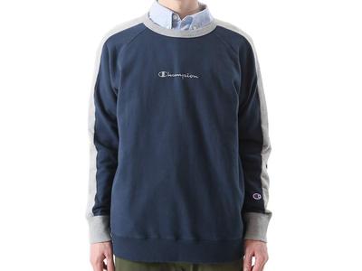 Sweatshirt Fleece Crew Neck Raglan Sleeve Cotton Color Scheme Script Logo Embroidery Navy L [Champion] 100% C3-N016 Men's