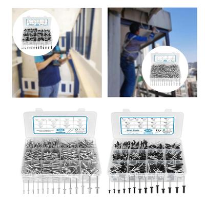 500Pcs Blind Rivets Storage Open End Rivets Aluminum Steel 3/32" 1/8" 5/32" 3/16" 1/4" SAE for Automotive Metal Plumbing System