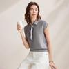 Zhaojun Women's Mulberry Silk Blend Short Sleeve Knit T-shirt with Lapel Collar