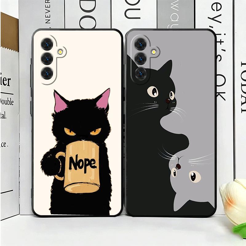 Black Cat Cartoon Cute Soft Phone Case for Samsung A17 A37 A57 A16 A26 A36 A56 A15 A25 A35 A55 A14 A24 A34 A54 A13 A23 A33 A53 A