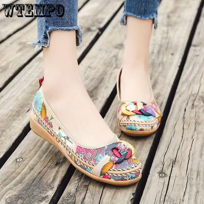 Damskie buty Stare Pekińskie Buty z Tkaniny Damskie Duży Rozmiar Płaskie Buty Bawełniano-Lniany Etniczny Styl Buty Lefebvre Lenie Pojedyncze Buty