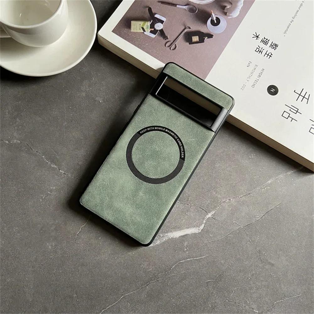 Vintage Solid Color Soft Leather Case for Google Pixel 10 9 8 7 6 A Pro XL Shockproof Magnetic Wireless Charging Skin Feel Cover