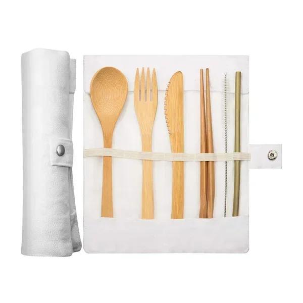 Portable Bamboo Cutlery Set Reusable Wooden Fork Spoon Knife with Travel Case Eco-Friendly Kitchen Utensils