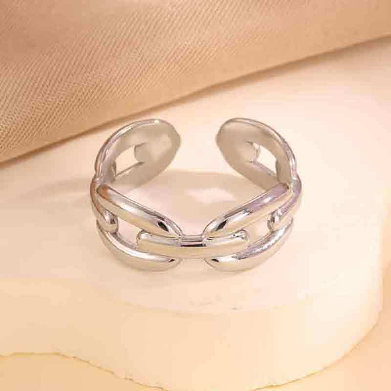 Beliebter offener Ring in Herzform aus Titan und Stahl im Hip-Hop-Stil mit einzigartigen, sich kreuzenden Linien in Herzform. Edelstahlring.