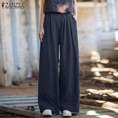 Plaid Elastic Waist Wide-Leg Cotton Pants main image 1