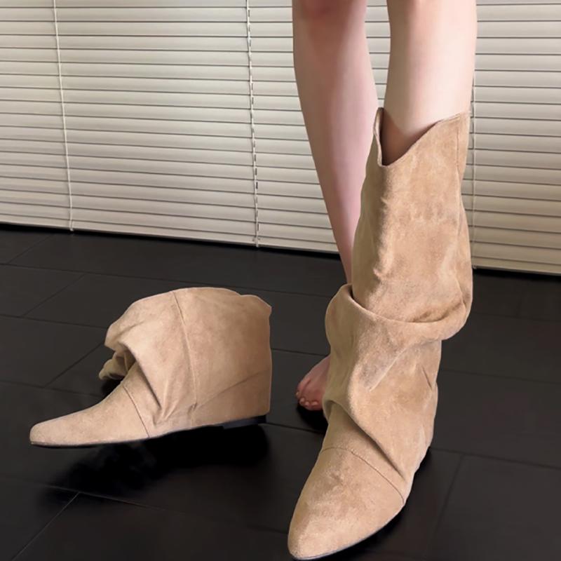 Fashion Autumn Winter Vintage Women Mordern Boots Fashion Slip On Internal Elevation Shoes Street Style Banquet Party Botas Mujer