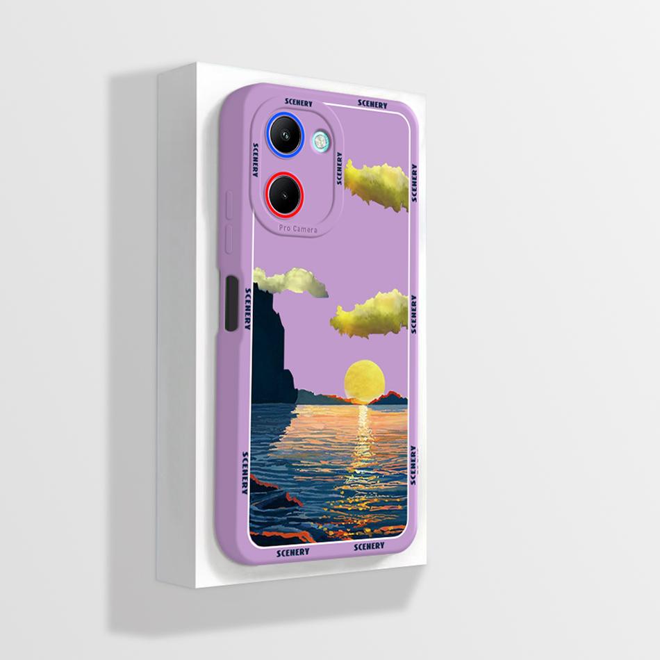 

For OPPO Realme C33 Case C 33 6.5 inch RMX3624 Fashion Flower Phone Case RealmeC33 Shockproof Square Back Cover Silicone Bumper Realme C33