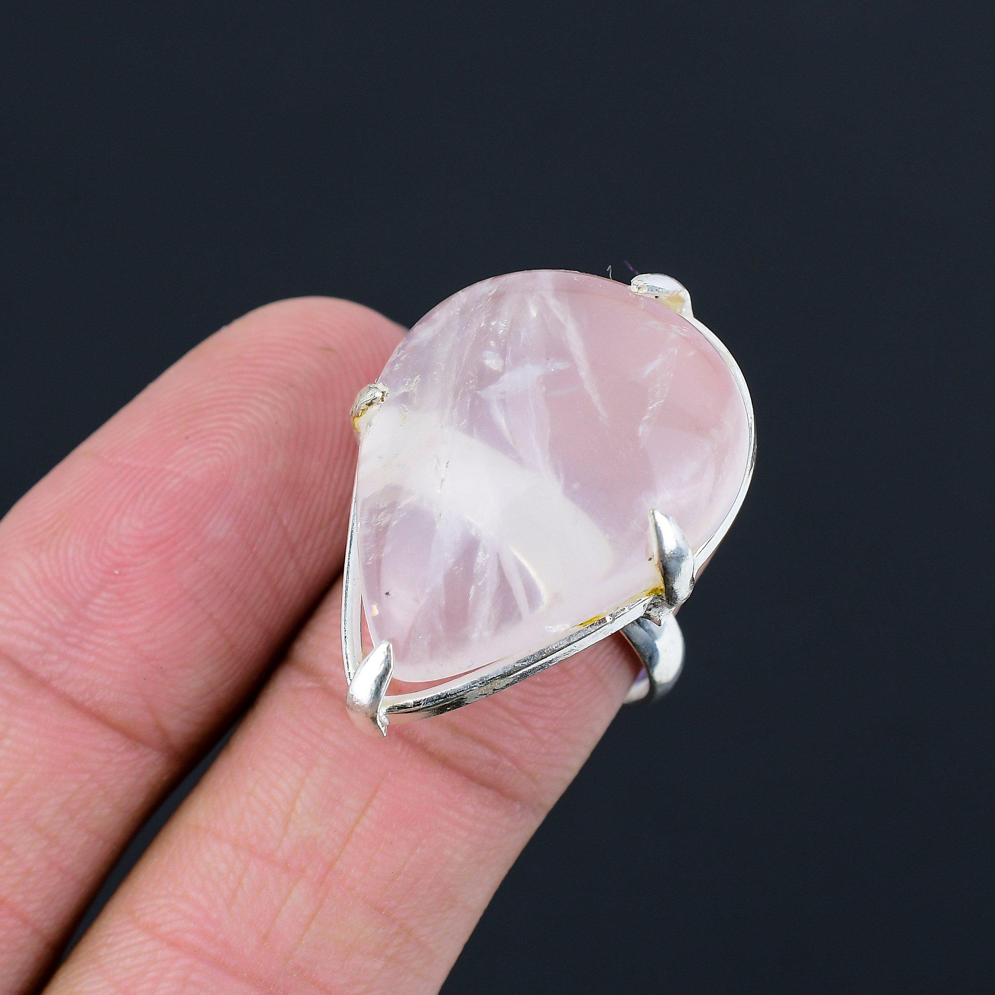

Gift For Her 925 Silver Natural Rose Quartz Gemstone Solitaire Ring Size 8.5 8.5
