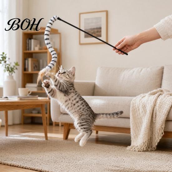 Durable Cat Play Stick Funny Toy, Toys for Indoor Cats, Interactive Scratch-resistant Toy Teaser Wand, Plush Kitten Toys, Exercise Wand