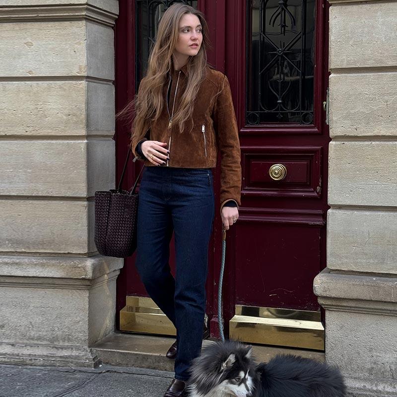 Turndown Collar Zipper Long Sleeve Brown Suede Jacket Windproof Warm Women's Retro Short Jacket Spring and Autumn