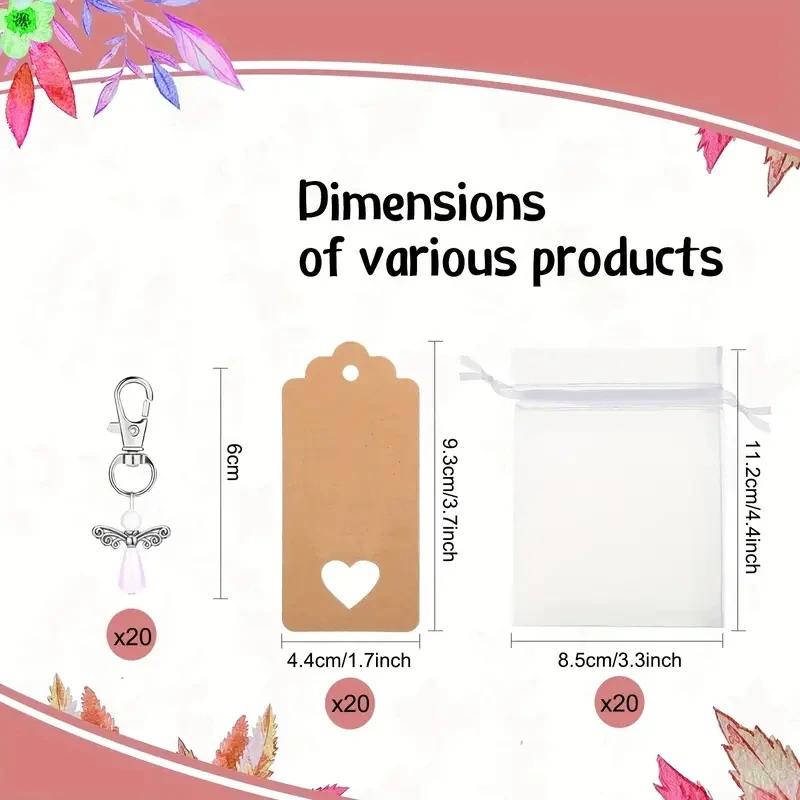 10/20Pcs Angel Keychains with Organza Bags And Angel Wing Thank You Tags Baby Shower Party Favors Thank You Gifts