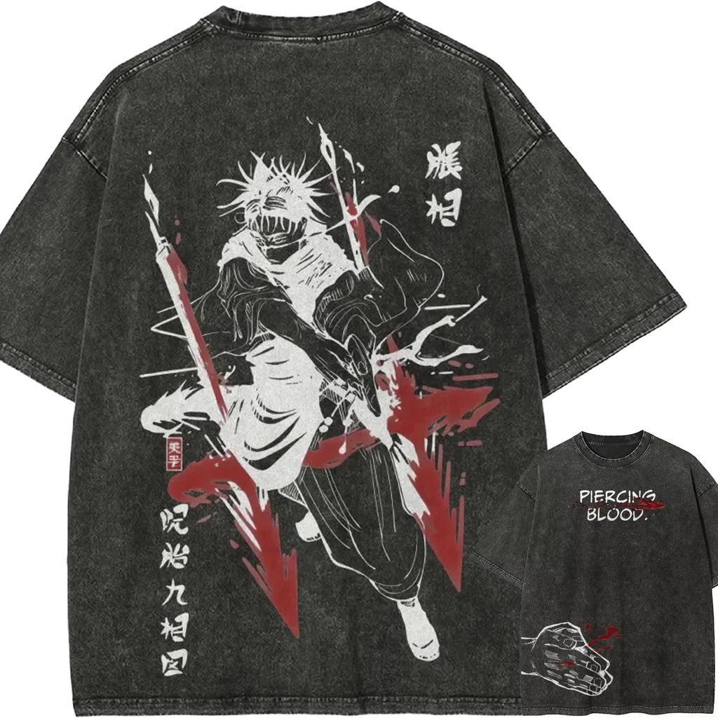 Kurosaki Ichigo BLEACH Tshirt Anime Vintage Washed Oversized Tee Shirt Summer Short Sleeve Pure Cotton Mens Clothing Tops
