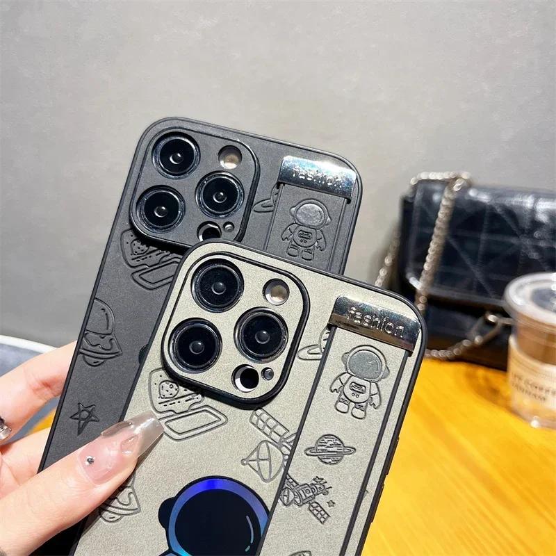 Luxury Laser Astronaut Wrist Strap Holder Leather Case for IPhone 15 14 13 12 Pro Max Plus 11 IPhone13 IPhone15 ProMax i15 Cover