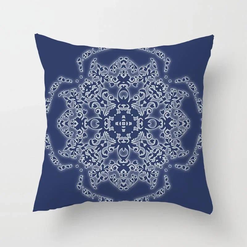 Blue Pattern Geometric Cushion Cover Small Throw Pillow    Sofa  Square Izable