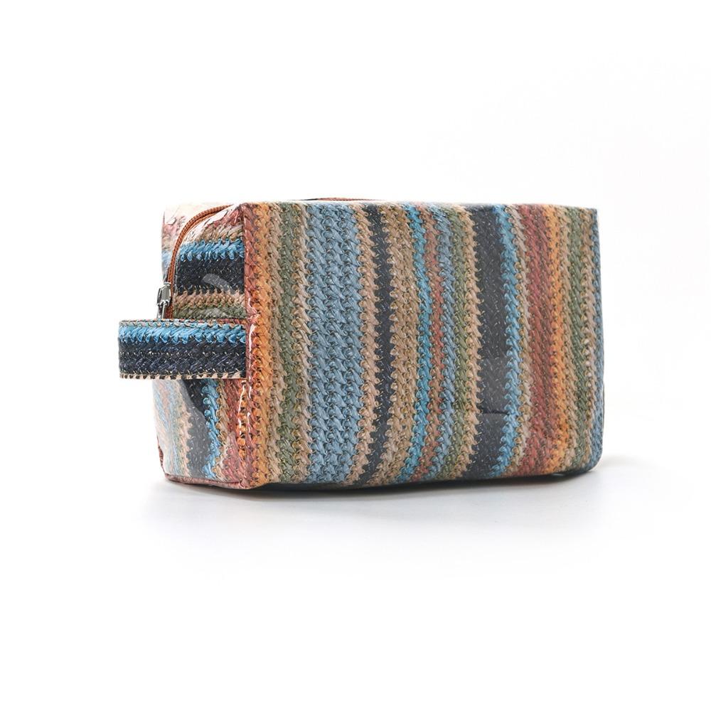 Imitation Straw Weave Pattern Portable Cosmetic Bag Waterproof Large Capacity Travel Toiletry Organizer Smooth Zipper
