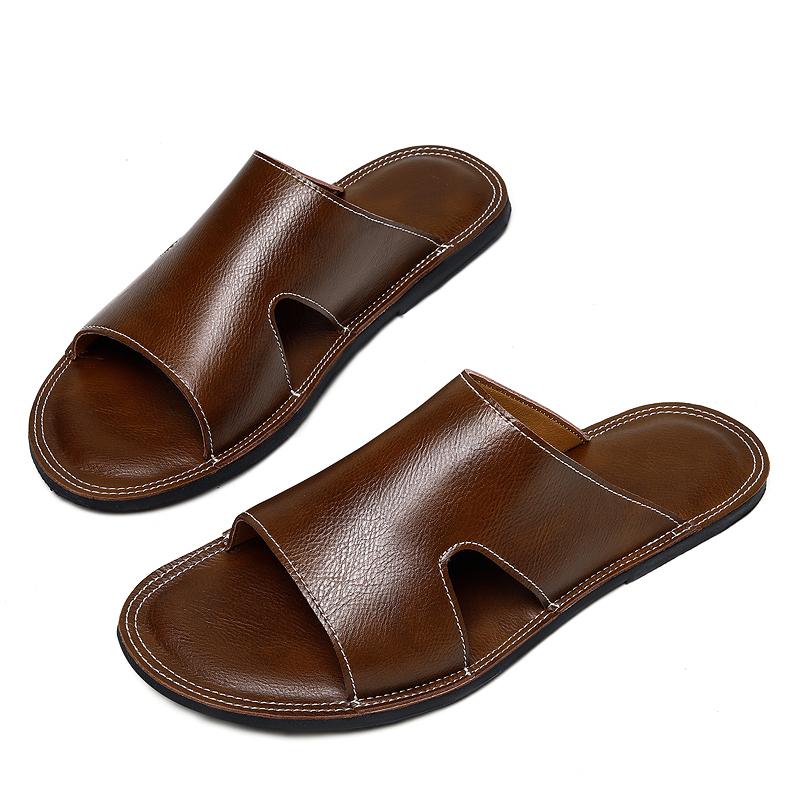 Comfy Summer Men's Classic Casual Slippers Leather Slippers Lightweight Stylish Outdoor Indoor Shoe Durable Non - Slip Slippers