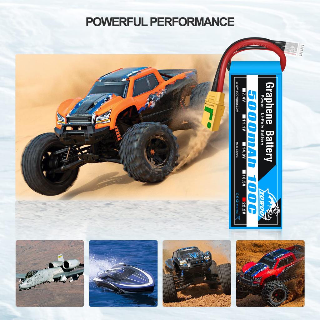 Yowoo RC LiPo 6S 5000mAh 100C 22.2V Graphene Battery with XT90S Plug for RC DJI EDF Airplane Quadcopter Helicopter Car Truck Boat Align 7.2 700L Yak