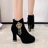 Fashion Crystal Suede Women Pointed Toe Ankle Boots Winter Chunky Sexy High Heels Shoes 2025 Brand New Luxury Snow Chelsea Pumps Botas