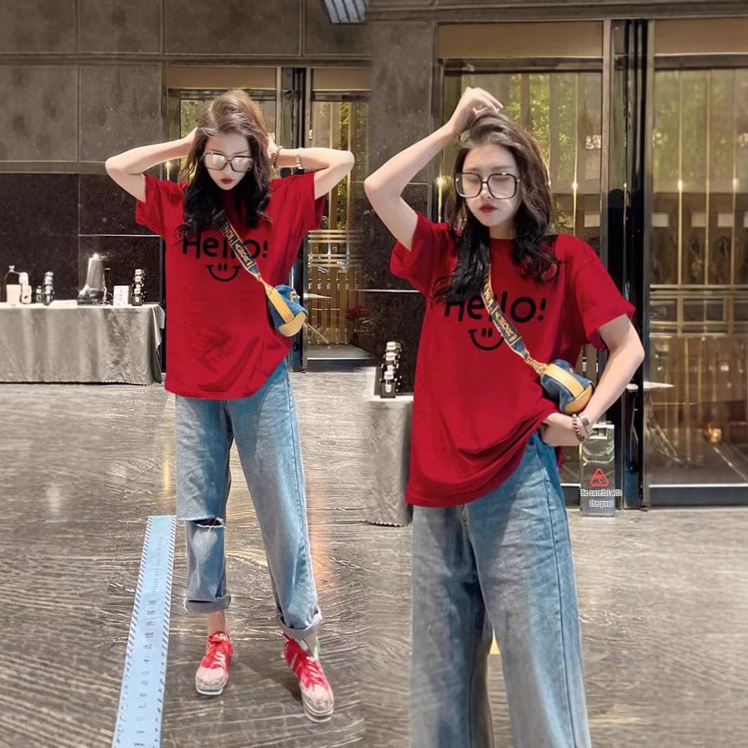 

Women s Japanese Style White Letter Print Short Sleeve T-shirt 2XL рожевий