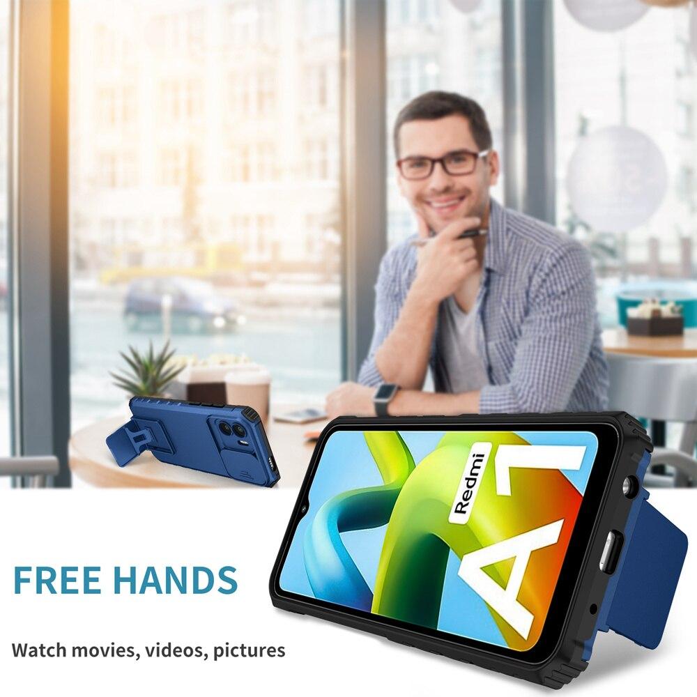 KEYSION Shockproof Case for Xiaomi Redmi A1 10C 10A Push Pull Camera Protection Live Stand Phone Cover for Redmi Note 9 Pro 9S