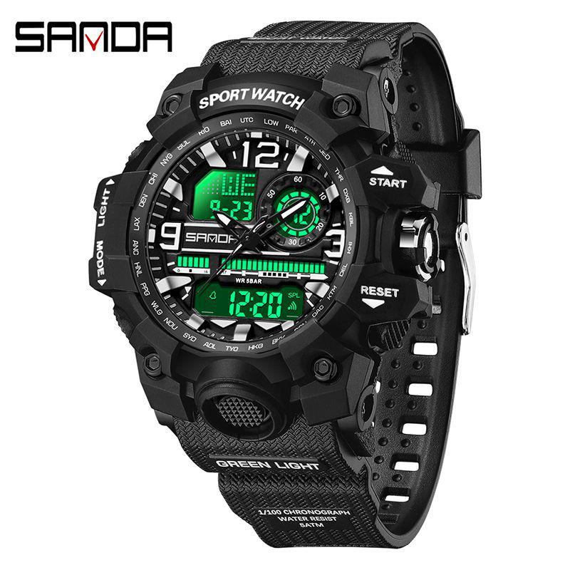 SANDA Women's Trendy LED Dual Display Waterproof Watch with Hourly Chime
