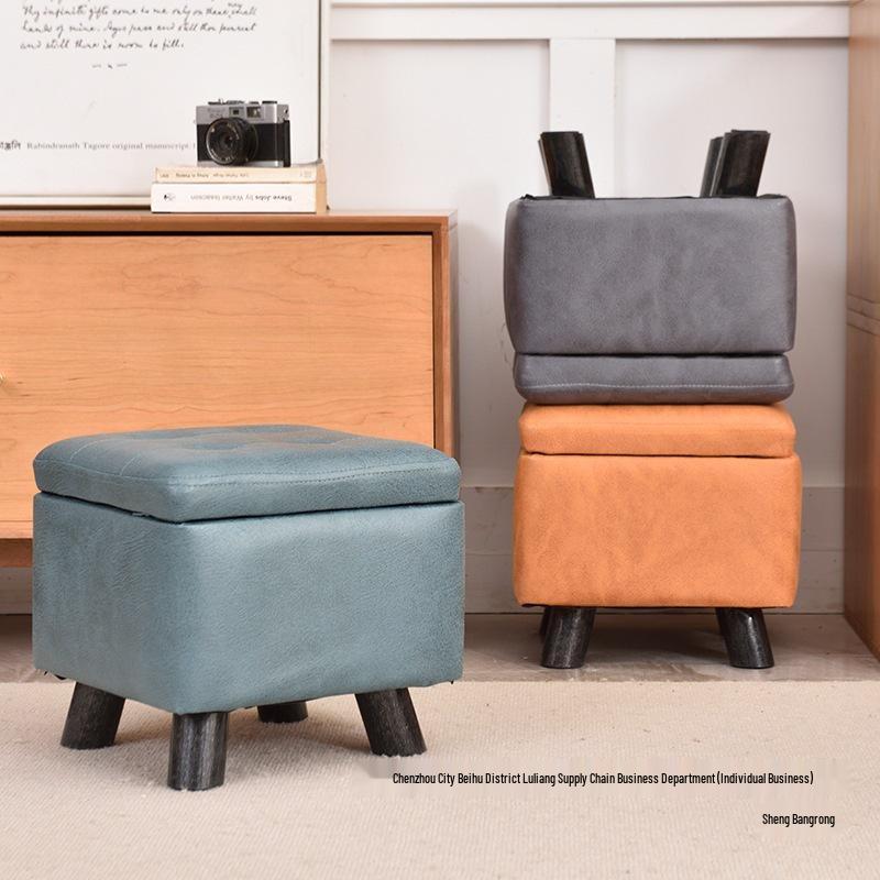 Small Solid Wood Storage Stool for Living Room - Coffee Table, Sofa Footstool, Shoe Changing Station