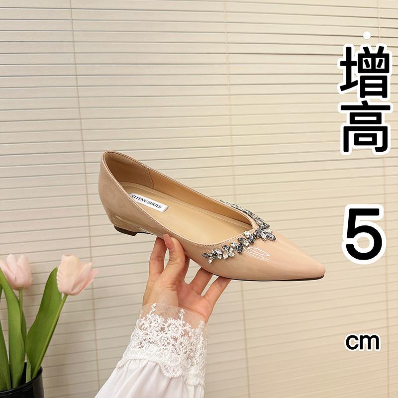 French Light Mouth Velvet Soft Bottom Flat Bottom Pedal Evening Spring Rhinestone Fashion Temperament Pointed Single Shoes New